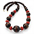 Long Chunky Wood Bead Necklace (Chocolate Brown & Red Carrot) - 80cm Length