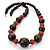 Long Chunky Wood Bead Necklace (Chocolate Brown & Red Carrot) - 80cm Length - view 2