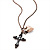 Long Copper-Tone Cross, Puffed Heart & Bag Charm Necklace - 74cm Length