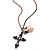 Long Copper-Tone Cross, Puffed Heart & Bag Charm Necklace - 74cm Length - view 2