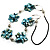 Light Blue Shell Floral Leather Cord Long Necklace -78cm Length - view 5
