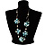 Light Blue Shell Floral Leather Cord Long Necklace -78cm Length - view 2
