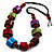 Multicoloured Chunky Wood Bead Cotton Cord Necklace - 62cm
