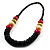 Long Multicoloured Chunky Wood Bead Necklace (Black, Brown, Olive & Red) - 76cm length - view 7