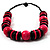 Chunky Beaded Cotton Cord Necklace (Bright Pink & Black) - view 6