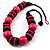 Chunky Beaded Cotton Cord Necklace (Bright Pink & Black) - view 3