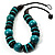 Chunky Beaded Cotton Cord Necklace (Black & Teal) - 64cm L - view 3