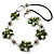 Green Shell Floral Leather Cord Long Necklace -78cm Length