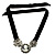 Stunning Diamante Cameo Black Velour Ribbon Necklace (Silver Tone) - view 2