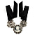 Stunning Diamante Cameo Black Velour Ribbon Necklace (Silver Tone) - view 3