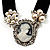 Stunning Simulated Pearl Cameo Black Velour Ribbon Necklace (Silver Tone)