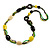 Long Ceramic, Wood & Glass Bead Necklace (Brown, Cream & Olive Green) - 76cm Length