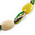 Long Ceramic, Wood & Glass Bead Necklace (Brown, Cream & Olive Green) - 76cm Length - view 6