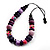 Chunky Purple Wood Beaded Cotton Cord Necklace - 66cm Length - view 2