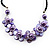 Lavender Floral Shell Leather Style Cord Necklace - 44cm Length - view 3