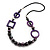 Long Purple Wood Bead Black Leather Style Cord Necklace - 74cm Length - view 12