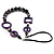 Long Purple Wood Bead Black Leather Style Cord Necklace - 74cm Length - view 6