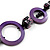 Long Purple Wood Bead Black Leather Style Cord Necklace - 74cm Length - view 3