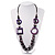 Long Purple Wood Bead Black Leather Style Cord Necklace - 74cm Length