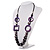 Long Purple Wood Bead Black Leather Style Cord Necklace - 74cm Length - view 8