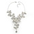 Stunning Y-Shape Mesh Silver Floral Necklace With Clear Swarovski Crystals - 34cm Length (7cm extension) - view 3