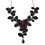 Stunning Y-Shape Mesh Black Floral Necklace With Ruby Red Coloured Swarovski Crystals - 34cm Length (7cm extension) - view 1