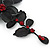 Stunning Y-Shape Mesh Black Floral Necklace With Ruby Red Coloured Swarovski Crystals - 34cm Length (7cm extension) - view 5