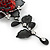Stunning Y-Shape Mesh Black Floral Necklace With Clear Swarovski Crystals - 34cm Length (7cm extension) - view 5