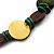 Button Shape Wood Olive Cotton Cord Necklace (Teal, Green, Brown & Yellow) - 62cm Length - view 3