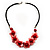 Coral Red Floral Shell Leather Style Cord Necklace - 44cm Length - view 2