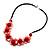 Coral Red Floral Shell Leather Style Cord Necklace - 44cm Length - view 5