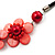 Coral Red Floral Shell Leather Style Cord Necklace - 44cm Length - view 6