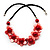 Coral Red Floral Shell Leather Style Cord Necklace - 44cm Length - view 3