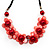 Coral Red Floral Shell Leather Style Cord Necklace - 44cm Length - view 4