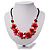 Coral Red Floral Shell Leather Style Cord Necklace - 44cm Length