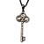 Gun Metal Diamante Key Charm Pendant Necklace - 68cm Length