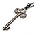Gun Metal Diamante Key Charm Pendant Necklace - 68cm Length - view 3