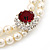 2 Strand Light Cream Imitation Pearl CZ Wedding Choker Necklace (With Ruby Red Coloured Central Stone) - view 4
