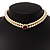 2 Strand Light Cream Imitation Pearl CZ Wedding Choker Necklace (With Ruby Red Coloured Central Stone) - view 2
