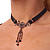 Victorian Black Suede Style Diamante Choker Necklace In Bronze Metal - 34cm Length with 5cm extension - view 4