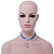 Victorian Light Blue Suede Style Diamante Choker Necklace In Silver Tone Metal - 34cm Length with 5cm extension - view 3