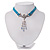 Victorian Light Blue Suede Style Diamante Choker Necklace In Silver Tone Metal - 34cm Length with 5cm extension - view 7