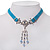 Victorian Light Blue Suede Style Diamante Choker Necklace In Silver Tone Metal - 34cm Length with 5cm extension