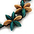 Beige/Teal Green Wooden Floral Cotton Cord Necklace - 70cm Length - view 3