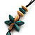 Beige/Teal Green Wooden Floral Cotton Cord Necklace - 70cm Length - view 4