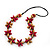 Beige/Deep Pink Wooden Floral Cotton Cord Necklace - 70cm Length