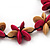 Beige/Deep Pink Wooden Floral Cotton Cord Necklace - 70cm Length - view 4