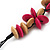 Beige/Deep Pink Wooden Floral Cotton Cord Necklace - 70cm Length - view 5
