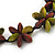 Brown/Olive Wooden Floral Cotton Cord Necklace - 70cm Length - view 3