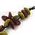 Brown/Olive Wooden Floral Cotton Cord Necklace - 70cm Length - view 4
